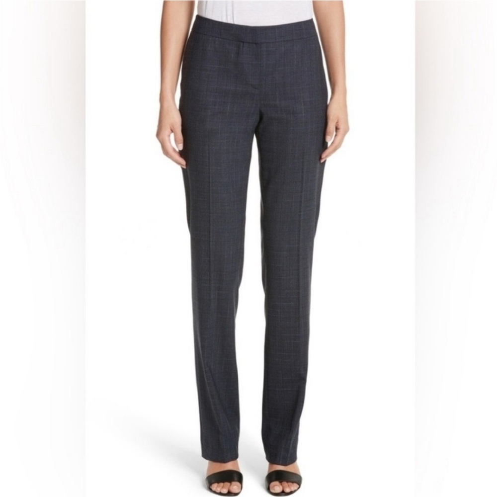 Lafayette 148 New York Barrow Navy Blue Plaid Wool Trouser Pants Women’s Size 14